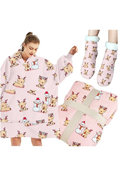 Brak KOC BLUZA OVERSIZE GRUBA KOCOBLUZA Z KAPTUREM ŚWIĘTA FUTRZAK XXL + Eșarfe