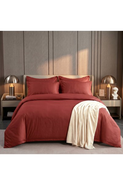 Sisiter 4 Piece Single Duvet Cover Set - Microfiber Satin Stripe, Elastic Fitted Sheet 120x200+20cm Deep Pocket, Hotel Quality Ultra Soft