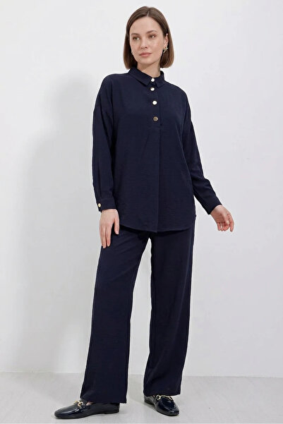 buğrahayalin Women's Buttoned Oversize Navy Blue Suit