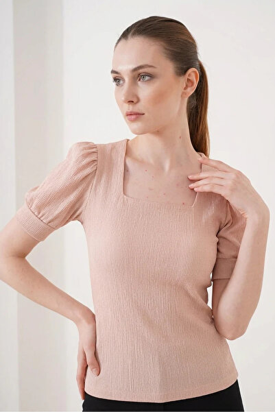 buğrahayalin Women's Square Neck Short Sleeve Biscuit Blouse