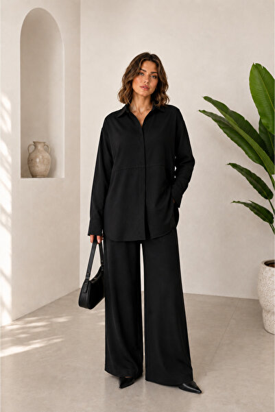 Pure Class Women's 100% Cotton Premium Shirt Wide-Leg Pants Two-Piece Set