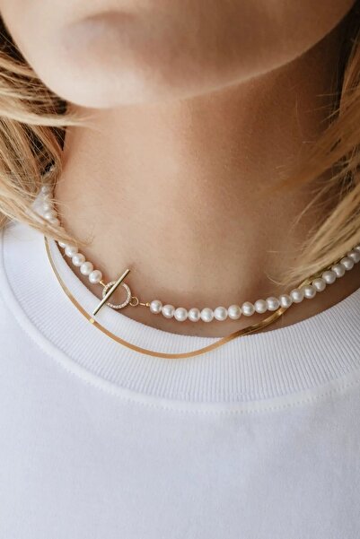 Lisa&Co. Silver Pearl Bead Necklace - sparkling Silver plated with yellow gol...
