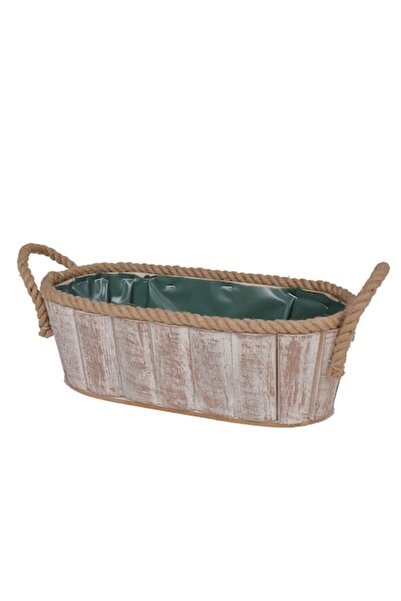 OEM Jardinieră din lemn, decorată cu sfoară, 33x16x12 cm