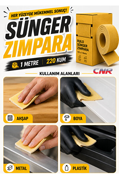 CNR Sünger - Ahşap Zımpara Kağıdı | Mutfak Banyo Bulaşık Sünger | Süngerli Bant Kağıt Zımpara ( 1 Metre - 220 Kum)