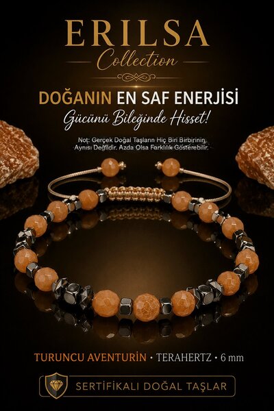Erilsa Certified Faceted Orange Aventurine Terahertz Natural Stone Bracelet 6...