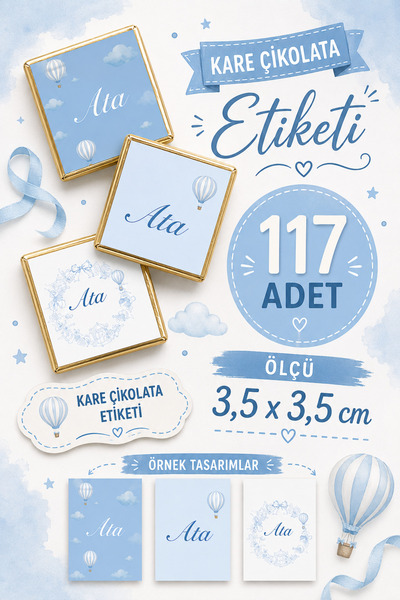 YEAP OFFICE Kişiye Özel İsimli Kare Çikolata Etiketi Yapışkanlı 117 Adet (3,5...