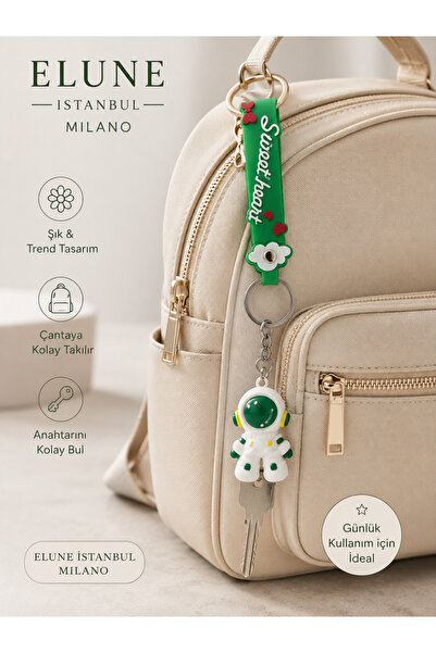 ELUNE İSTANBUL Milano Green Silicone Keychain with Astronaut Figure