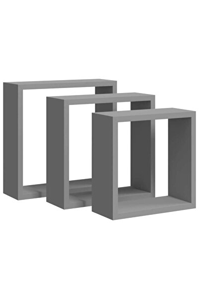 vidaxl Rafturi cub de perete, 3 buc., gri, MDF