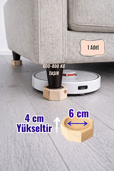 iDekor Robot Süpürge İçin Doğal Ahşap Koltuk Baza Yükseltici (4 cm Yükseltir,...