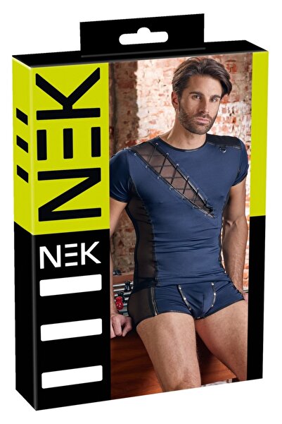 NEK Men's Lingerie – Men's Shirt L Blau/Schwarz, L – With powernet inserts