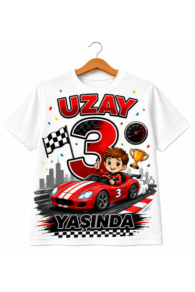 MiniHouse ARABA TEMALI DOĞUM GÜNÜ İSME ÖZEL KİŞİSELLEŞTİRİLMİŞ T-Shirt %100 P...