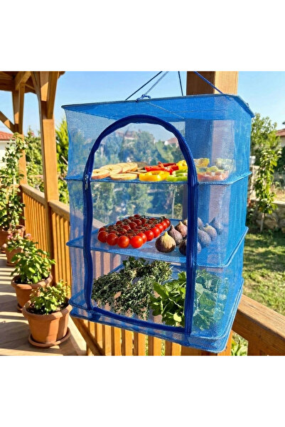 Go İthalat 3 Katlı Fermuarlı Sebze Meyve Kurutucu File – 45x45 cm Katlı Askıl...