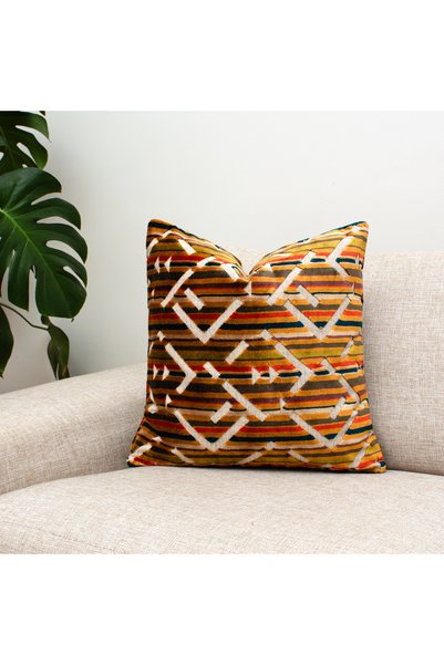 NisanurTerzi Geometric Patterned Velvet Cushion Cover Multi-Colored Decorativ...