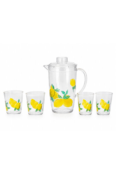 OEM Lemon Serving Top Bottom Set 5 Pieces, 2L Jug with Lid + 4 400ml Glasses,...