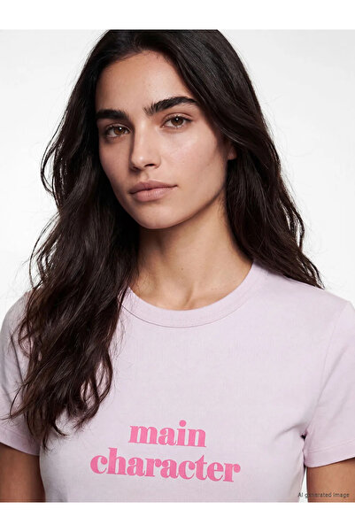 LC Waikiki Lilac Crew Neck Slogan Printed Women's T-Shirt