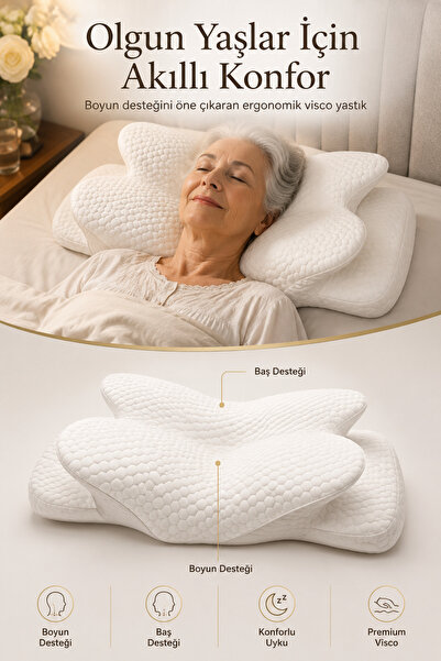 EpiRelax Yaşlılar İçin Ergonomik Visco Boyun Yastığı Baş Boyun Destekli Rahat...