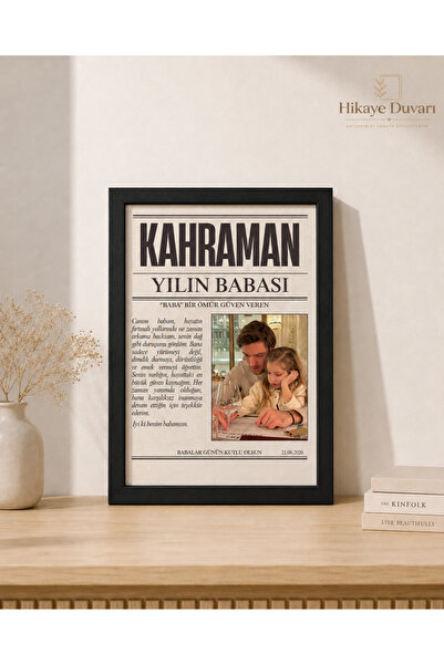 Hikaye Duvarı Kişiye Özel Babalar Günü Gazete Temalı Tablo/Poster | Çerçeveli...
