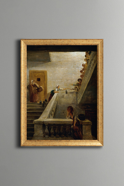 epiqart Historical Staircase Scene - Vintage Patterned Frame - Slim Model