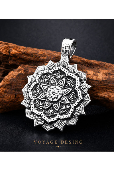 voyageaccessory 316L Stainless Steel Spiritual Yoga Mandala Lotus Flower Pendant
