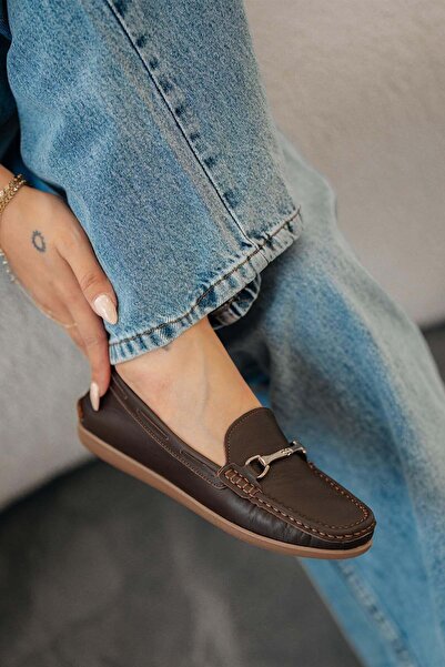 Parponi Γυναικεία ορθοπεδικά παπούτσια Loafer με σόλα Alfi σε καφέ χρώμα