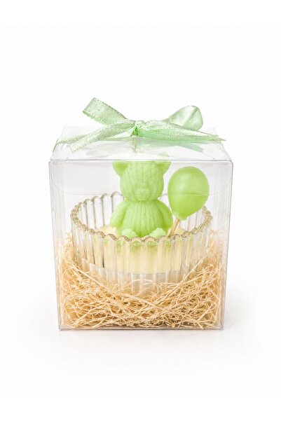 OEM Set 5 Marturii de botez ursulet cu balon in recipient de sticla, ceara na...