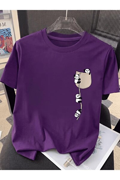 Oksit Slatka panda grafička vezica C Sa detaljem džepa kratki rukav O Oversiz...