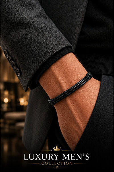 Jack Ferrero Luxury Men's Collection Steel Lock Leather Bracelet