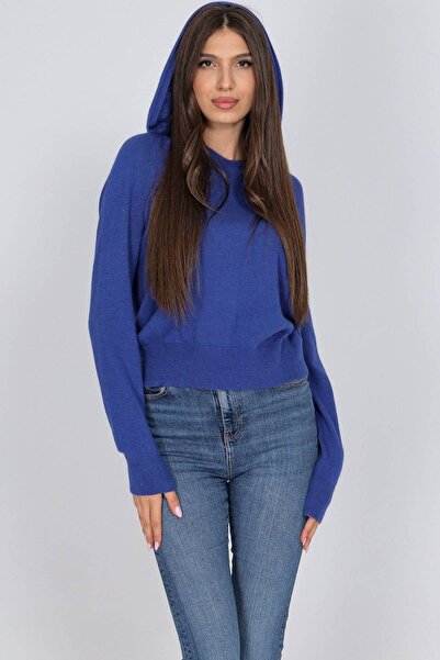 ROHBOUTIQUE Fine wool blend jumper with a hood in Blue Aimelia BR2803