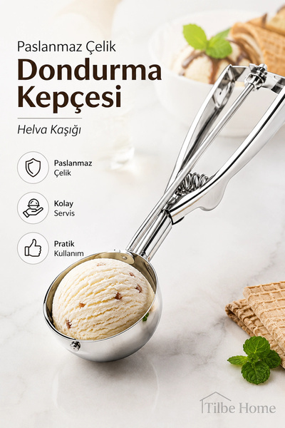 Tilbe Home Çelik Dondurma Kepçesi Helva Kaşığı Kurabiye Hamur Porsiyonlama Se...