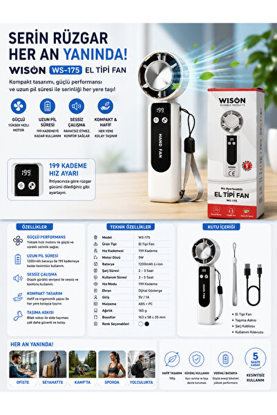 wison Şarjlı Mini Taşınabilir El Fanı- Sessiz USB Masaüstü Vantilatör