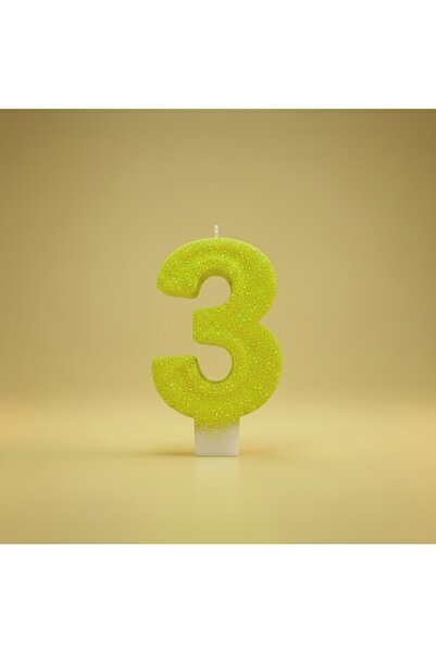 Miki & Miki Sarı Simli Pasta Mumu Doğum günü mum 3 yaş