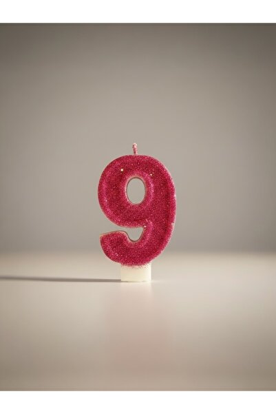 Miki & Miki Fuşya Pembe Simli Pasta Mumu Doğum günü mum 9 yaş