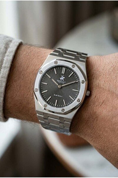 Beverly Hills Polo Club Gümüş Sekizgen Kasa Erkek Kol Saati | 39 mm Çelik Kas...