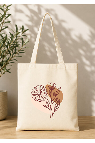 Eylül Design Vintage Boho Patterned Printed Raw Fabric Bag Organic Tote Bag