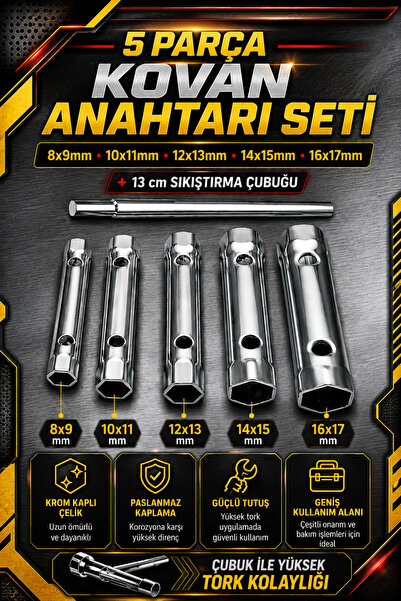 Zephoo 6 Parça Kovan Anahtarı Seti Krom Kaplı Çelik, 8x9 10x11 12x13 14x15 16...