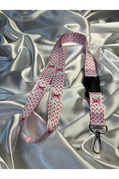 CEBECİOTO White with Pink Pattern Neck Strap Lanyard, Matching Mirror Strap L...