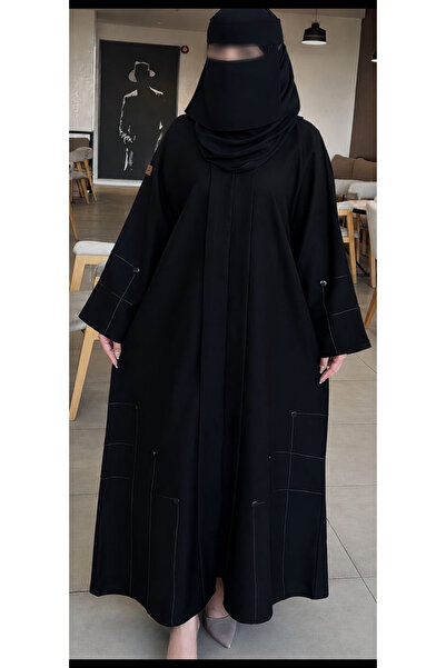 WAHAJ DRESSES Black Robe with White Trim