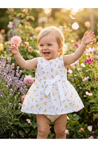INFANT Φορεματάκι για μωρά με κίτρινα λουλούδια και φιόγκο στη μέση