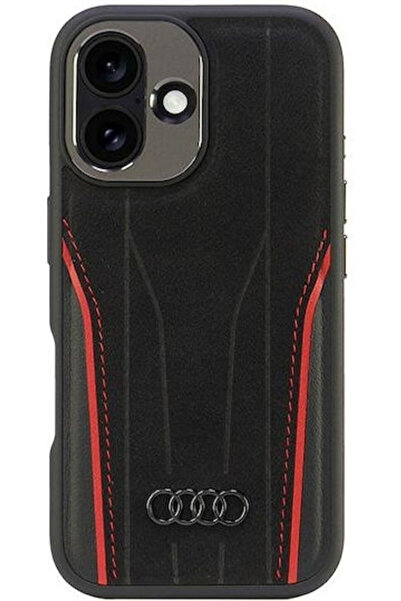 Audi Γνήσιο Δέρμα Magsafe iPhone 16 6.1 " Μαύρο-κόκκινο Σκληρή Θήκη Au-tpupcm...