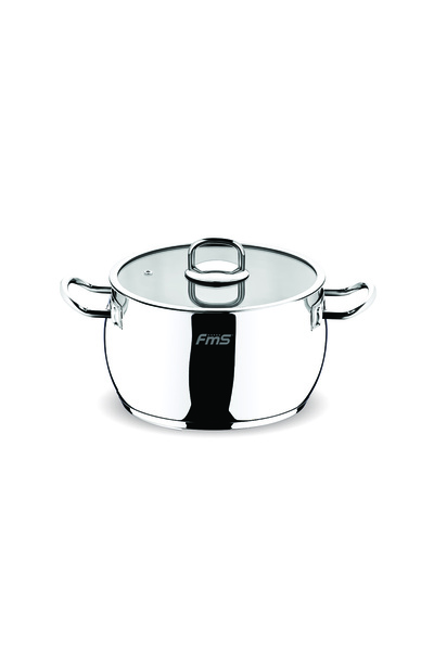 FMS Lotus 22 cm Deep Steel Pot |   304 18/10 Stainless Steel |   Induction Base