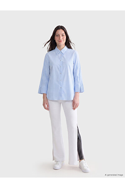 LC Waikiki Blue Easy-To-Wear Shirt with Zippered Sleeves and Snap Buttons