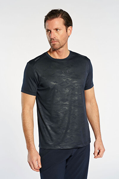 bilcee Men's Camouflage Patterned Navy Blue T-Shirt 4894