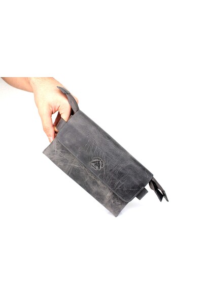 AlphaClub Bag Men's Gray Genuine Leather Handbag and Portfolio Bag