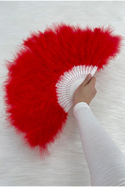 ZEYMERADE Large Size Red Feathered Bridal Fan, Wedding Henna Bridesmaid Bride...