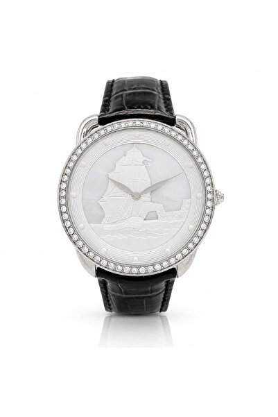 Watch Ceas elegant cu cadran sidef model corabie, cristale decorative si cure...