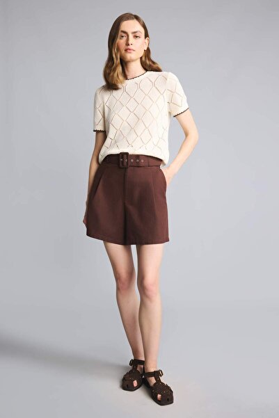 DeFacto Straight Leg Belted Mini Linen Shorts H5894Ax26Sm