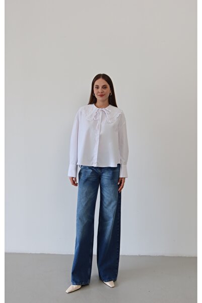 Myra Fashion Fisto İşlemeli Geniş Bebe Yaka Bağcıklı Bluz Gizli Patlı Rahat K...