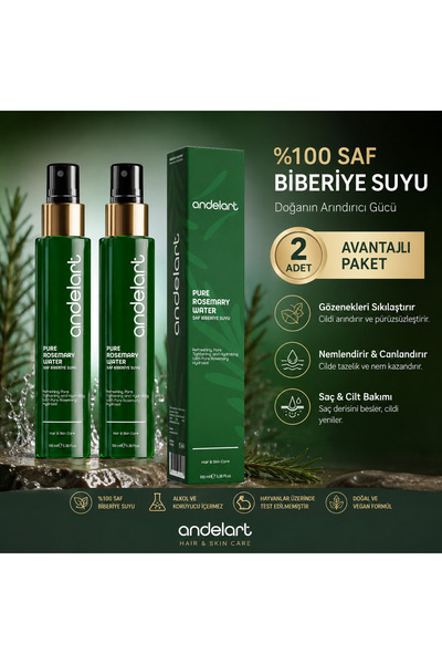 andelart Pure Rosemary Water Saf Biberiye Suyu 100 ml x 2 Adet Avantajlı Pake...