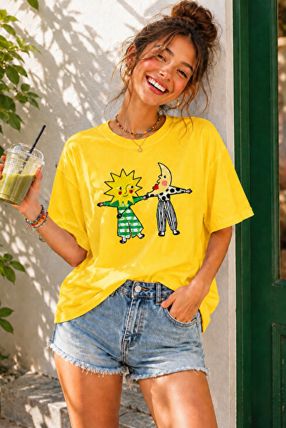 ArtYus Tricou oversize unisex cu imprimeu cu personaje Soare și Lună – Tricou...