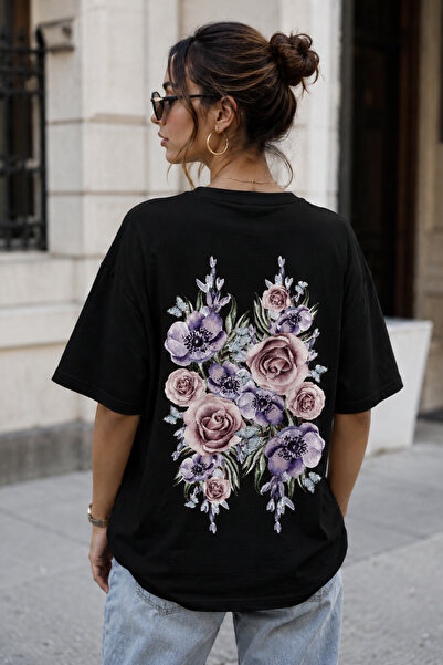 ArtYus Μπλουζάκι Unisex Oversize με στάμπα στην πλάτη με ανθοδέσμη – Βαμβακερ...